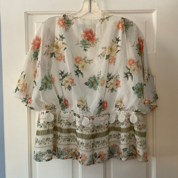 Anthropologie Farm Rio Hestia Floral Blouse Top Flutter Sleeve Crochet S Boho - Picture 9 of 12